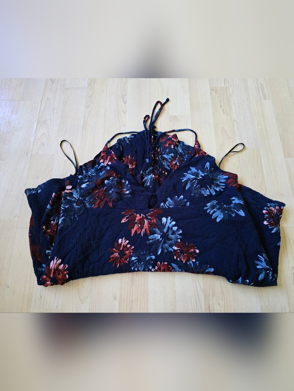 Lulus Lily Pond Navy Blue Floral Print Swing Dress Size XL